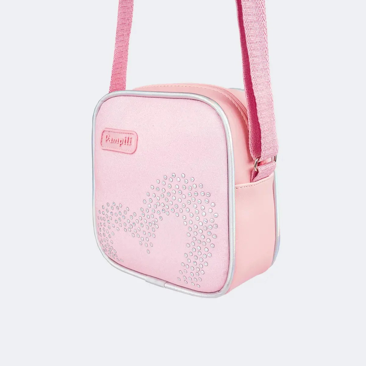Bolsa Infantil Coração Tachinhas Glitter Pampili Cor Rosa