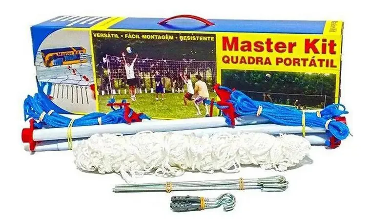 Kit Vôlei Piscina Biribol Master Rede Quadra Portátil Náilon 5m