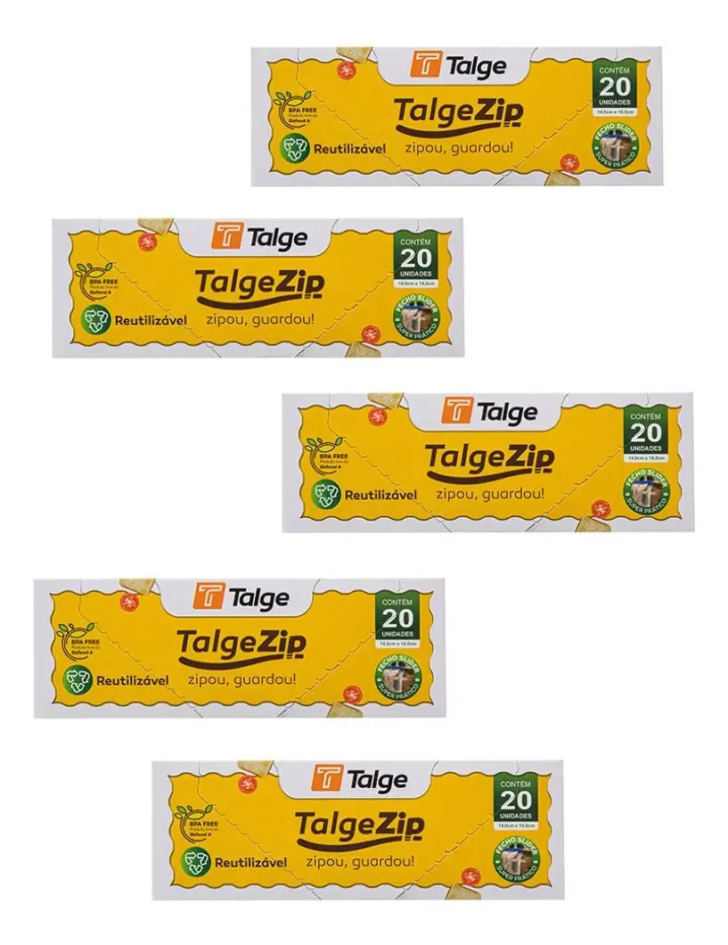 Kit 5 Sacos Zip Slider 14,9x16,5cm 100un Talge