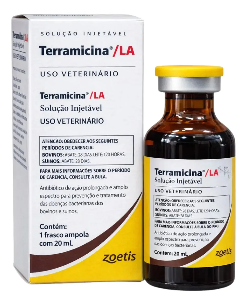 Terramicina La Injetável 20ml Zoetis Bovinos Suínos