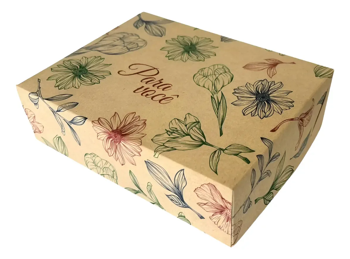 Caixa Kraft Presente Flores 18x14x5cm 30 Un Marrom-claro