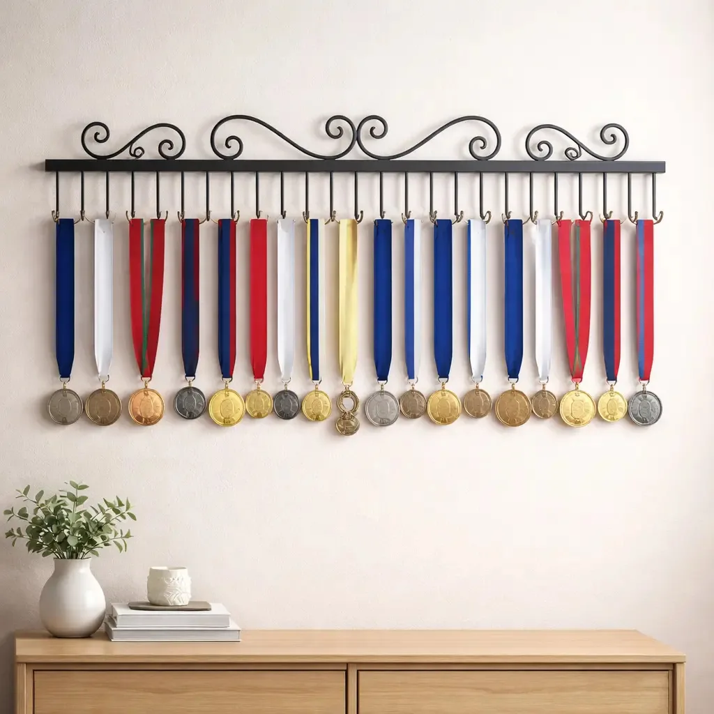 Suporte Porta Medalhas Ferro Decoração Parede Cor Gancho Reto