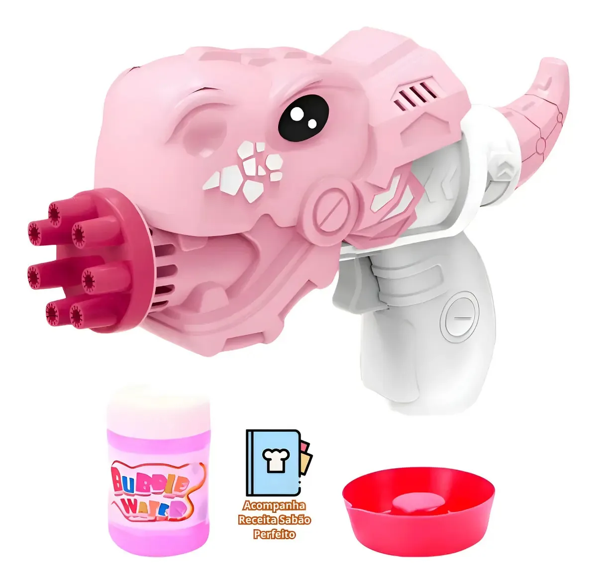 Pistola Lança Bolhas de Sabão Dinossauro Rosa para Crianças