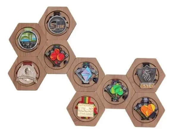 Porta Medalhas Sextavado - Kit 9 - Hobby Wood - Ref 016-a