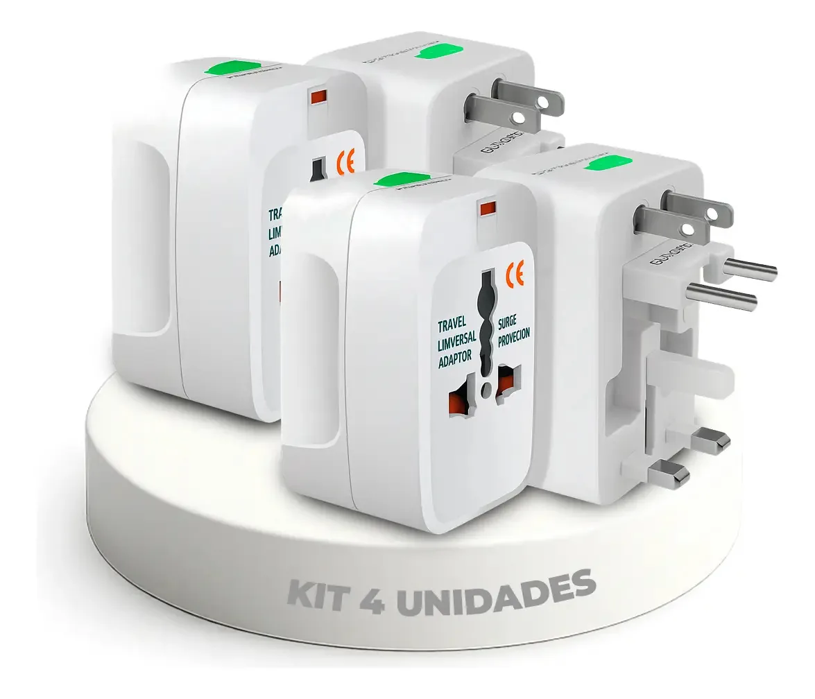 Kit 4 Adaptadores de Tomada Lecom Universal Viagem 6 Pinos
