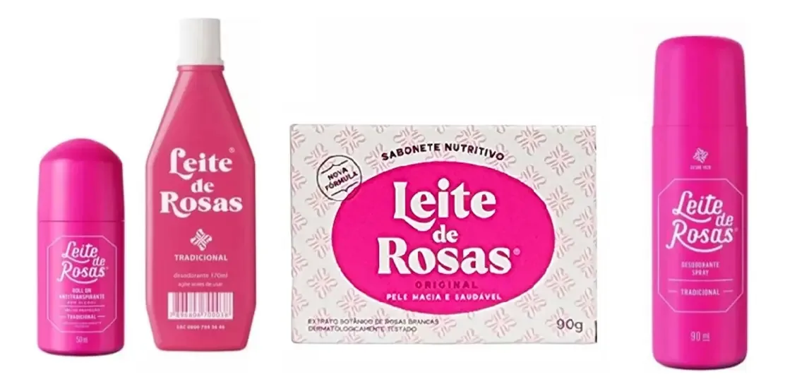 Kit Leite de Rosas Tradicional Limpeza Facial Desodorante Sabonete