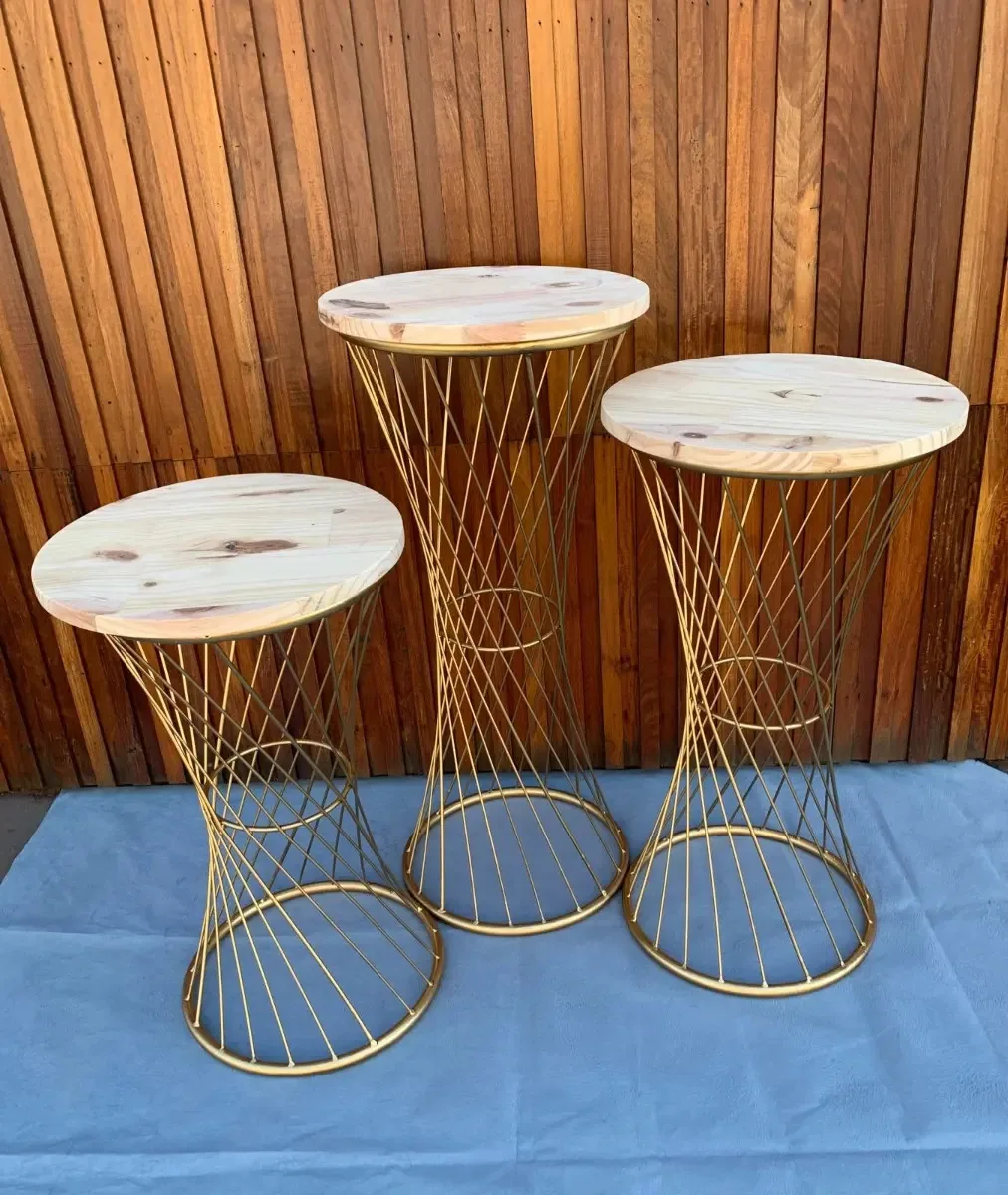 Trio De Mesas Torcida Dourado, Preto E Rose Cor Dourado