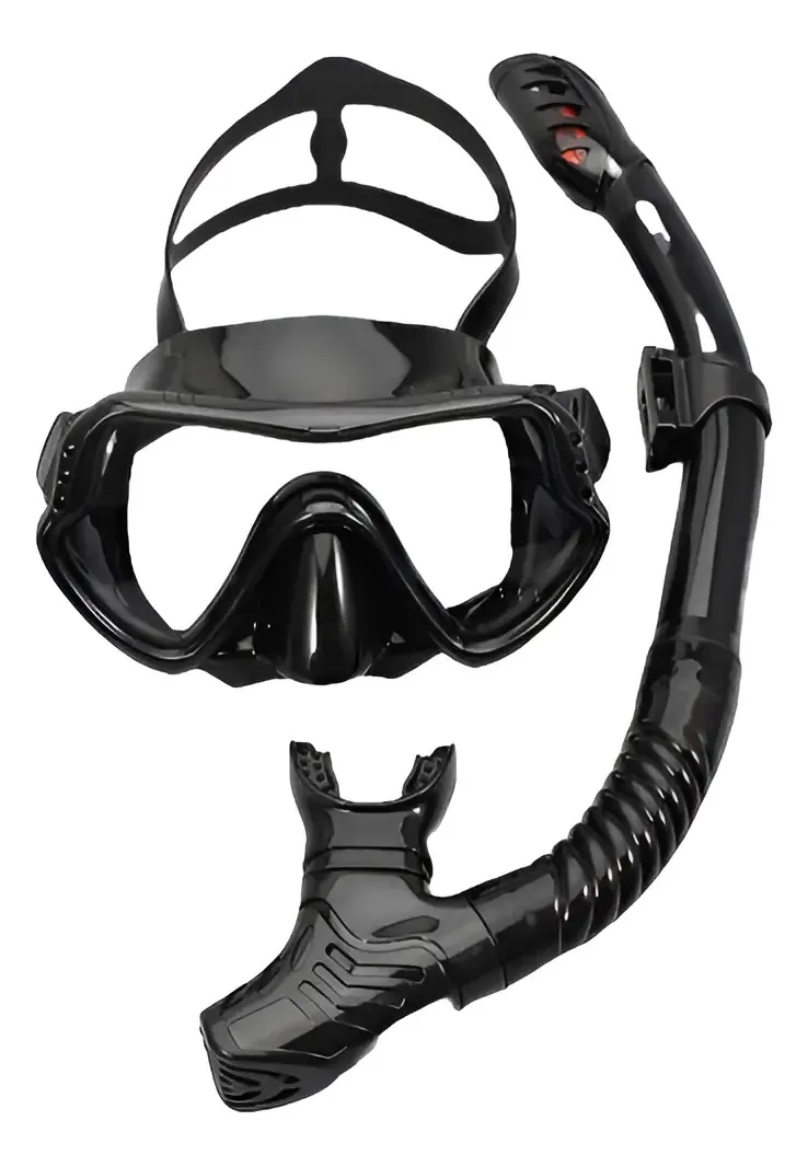 Kit De Mergulho Máscara Respirador Snorkel Cor Preto