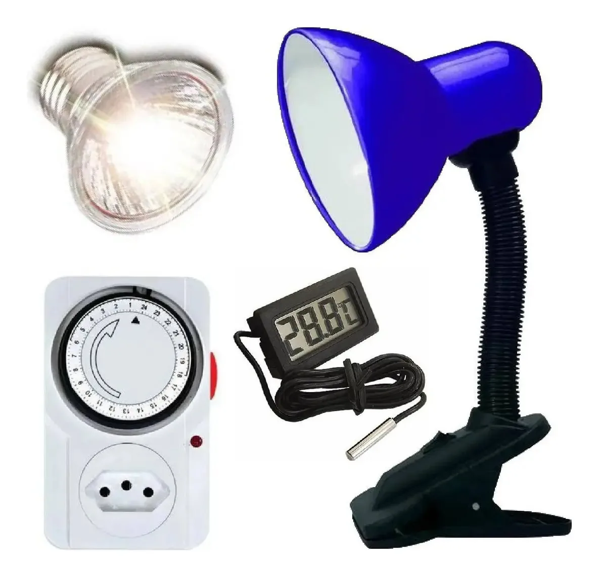 Luminária + Lâmpada Uva Uvb 3.0 + Termômetro + Temporizador 110v 50w