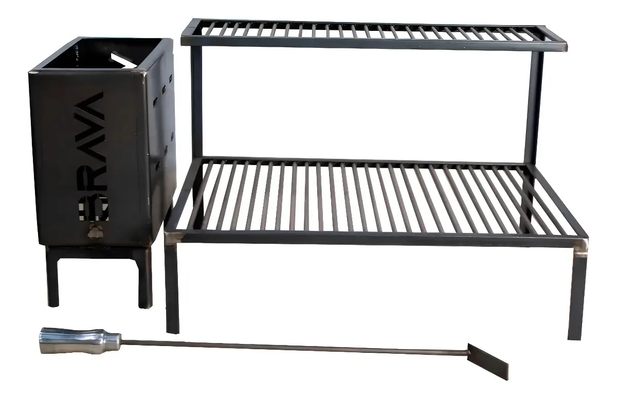 Kit Churrasqueira Uruguaia Brava Churrasqueiras com Firebox 80cm Aço Preto
