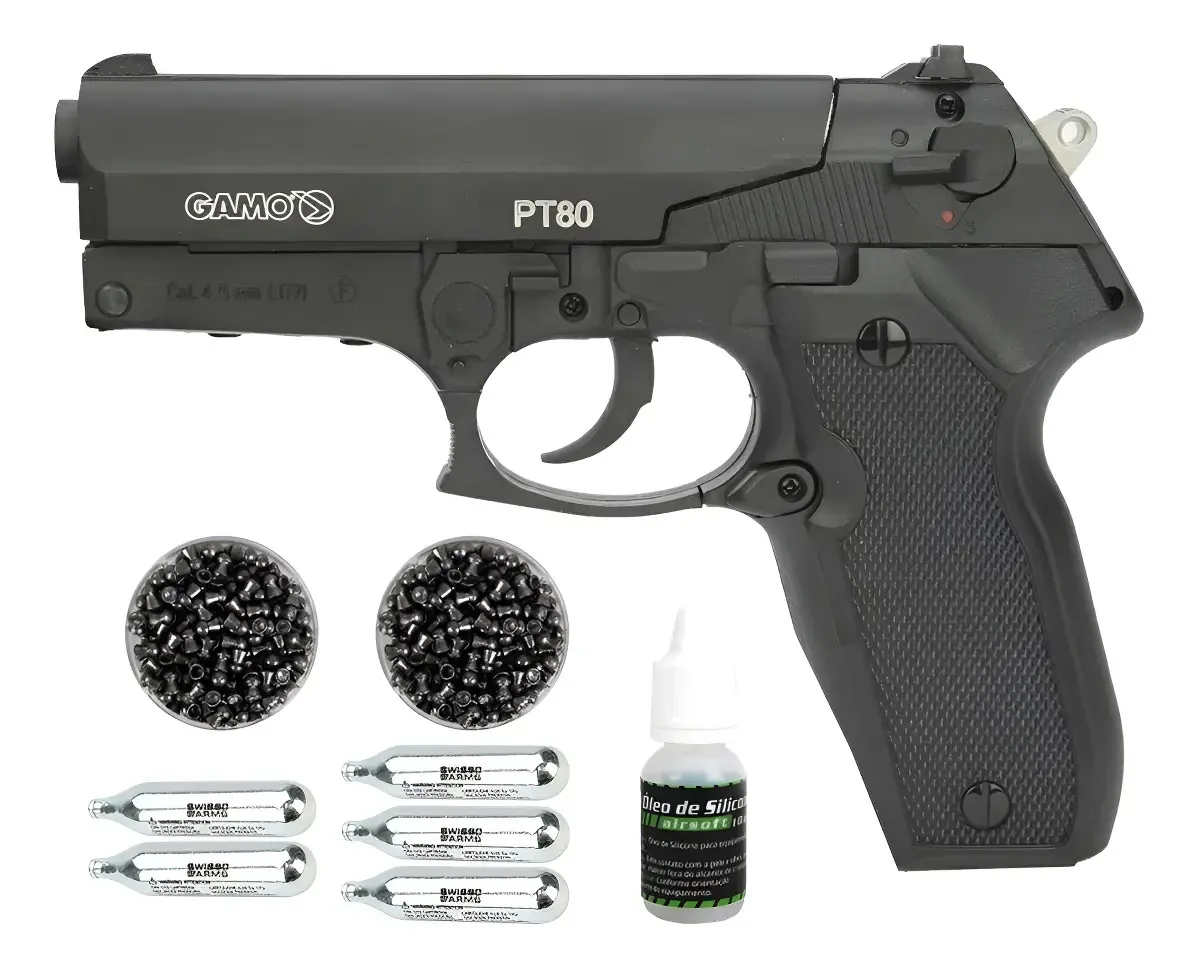 Pistola Pressão Co2 Pt-80 Slide Metal 4,5+co2+chumbin+oleo Preto 4.5 Mm
