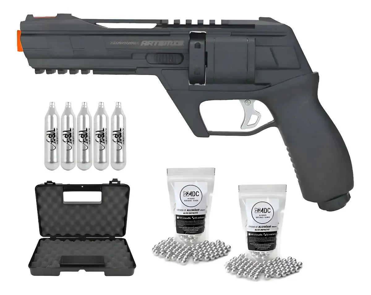 Revolver De Pressão Hdr Co2 Cp300 Defender .50 + Co2 + Itens Preto 0.5 Mm