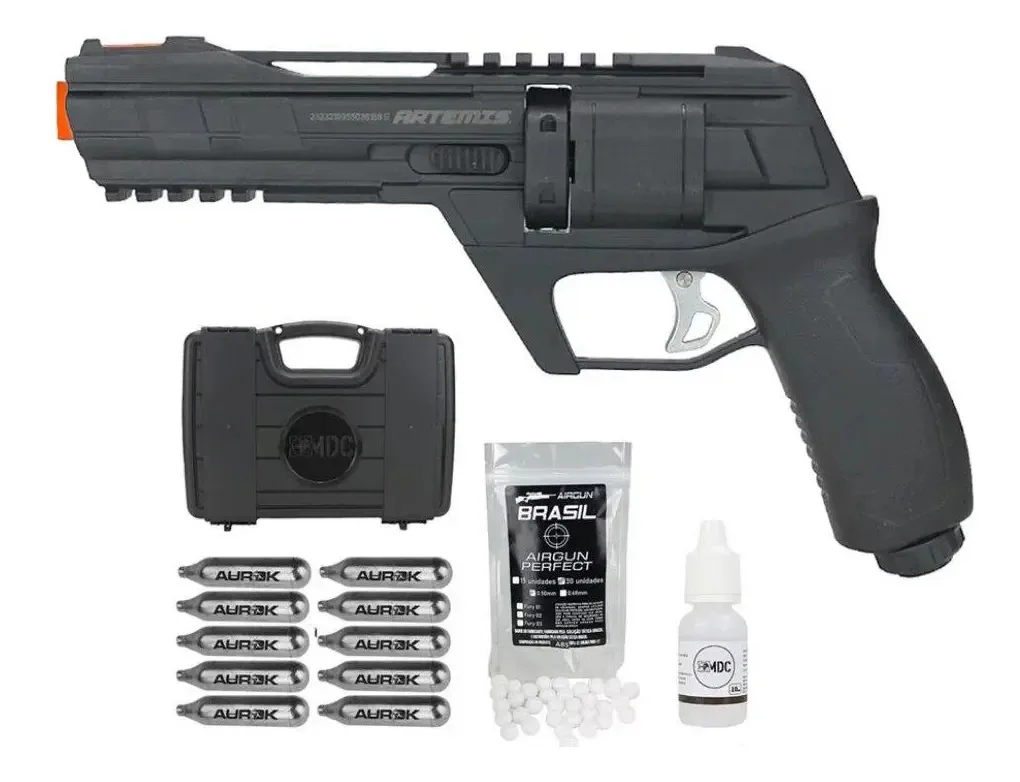 Revólver Pressão Hdr Co2 Cp300 .50+ Case+10 Co2+itens Preto 0.5 Mm