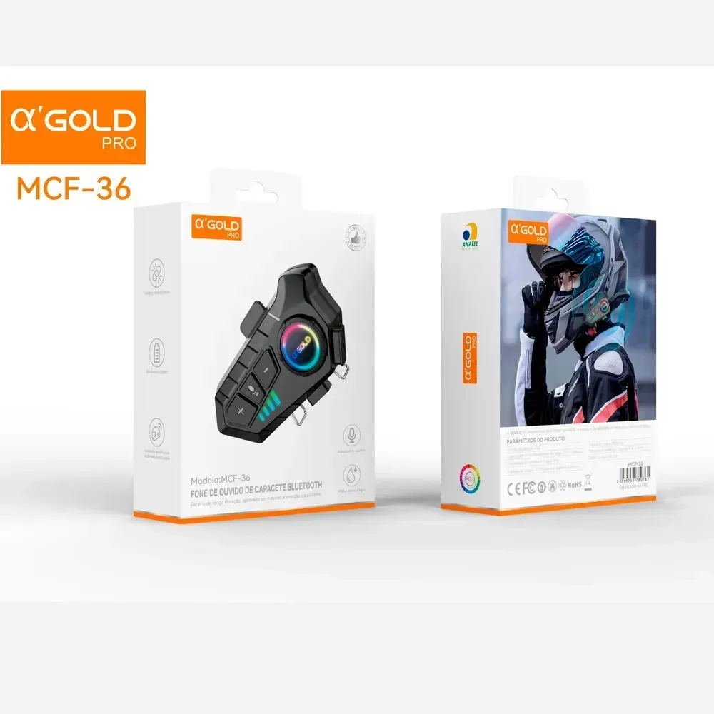 Intercomunicador Capacete Bluetooth Anj.gg RGB Resistente Água Preto