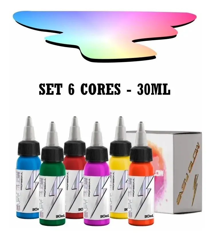 Kit 6 Tintas Para Tattoo - 30ml Easy Glow