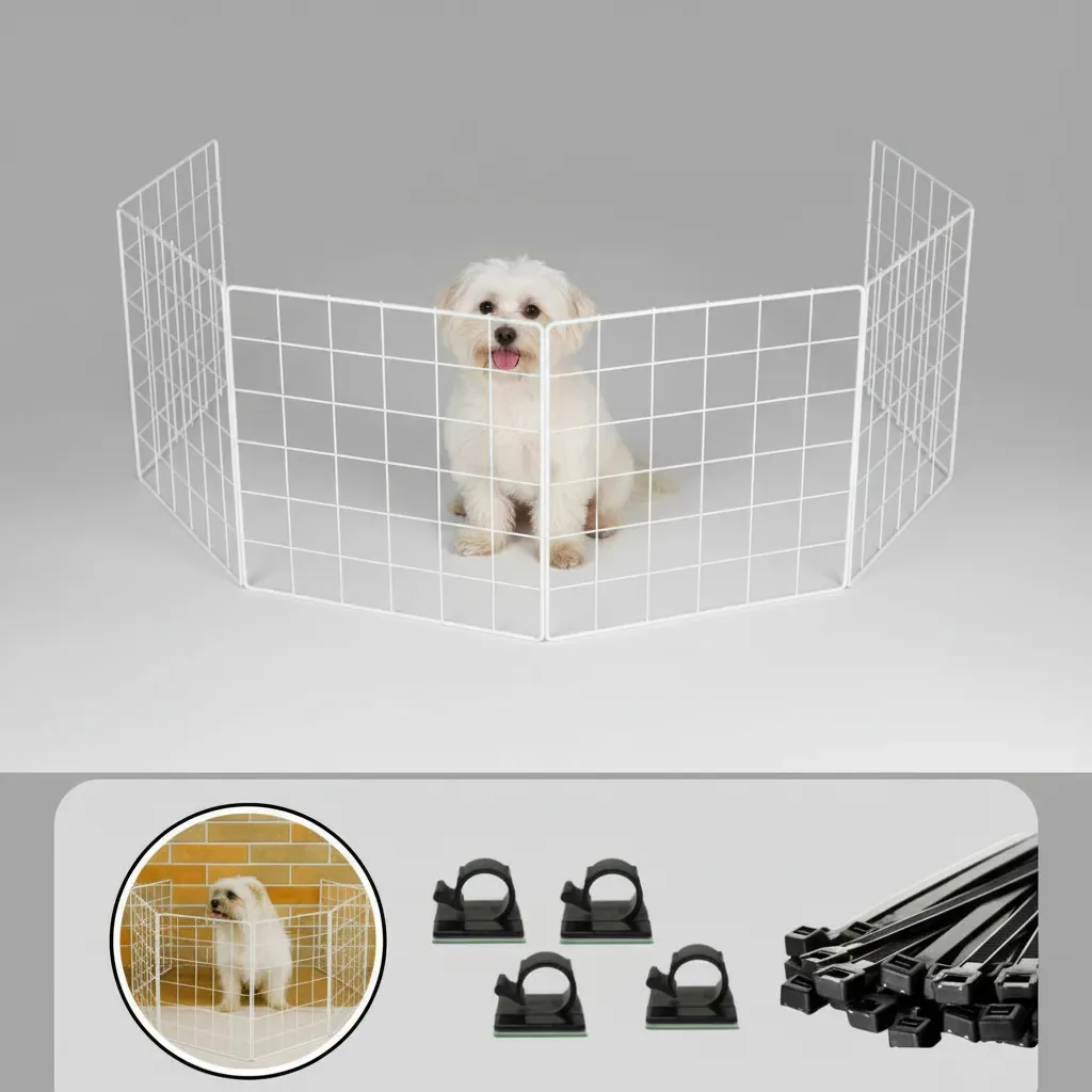6 Módulos 30x30 P/ Pet Pequeno Cercadinho Dobrável Portátil Cor Branco