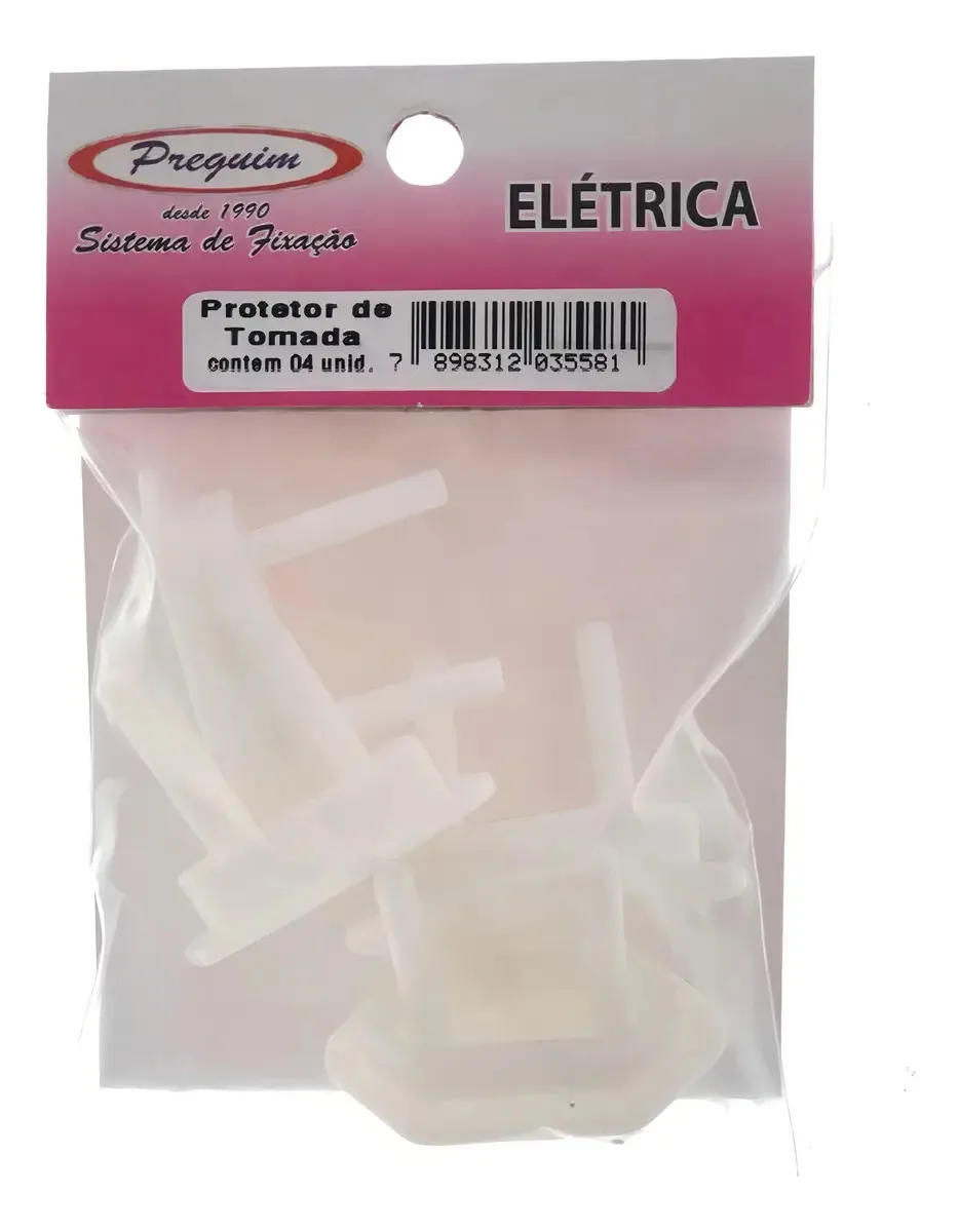 Protetor de Tomada Infantil Preguim, Kit com 4 Peças – Branco
