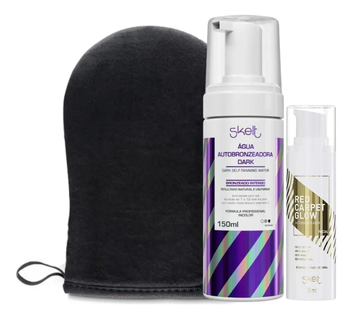 Kit Skelt Autobronzeador Agua Dark, Facial E Luva Aplicadora