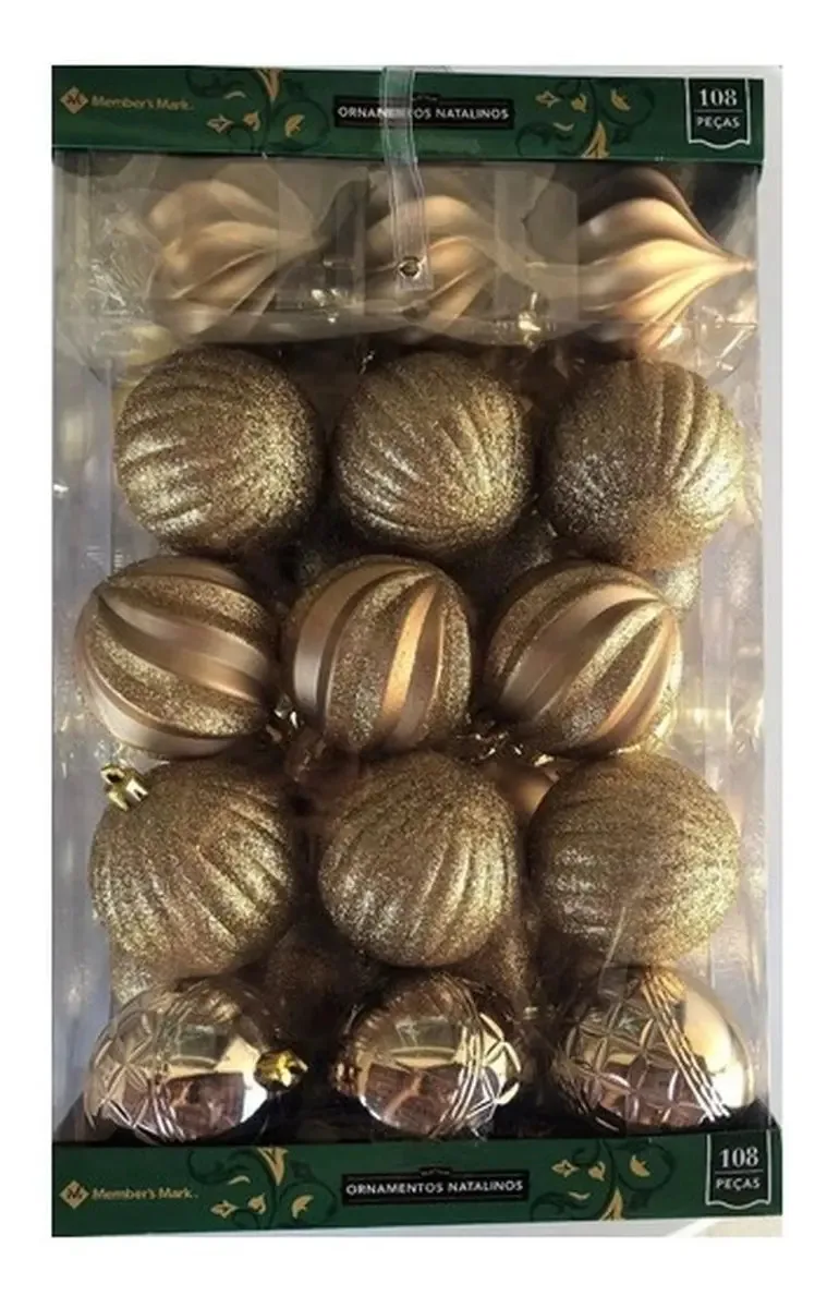 Kit 108 Bolas Natalinas Árvore De Natal Enfeite Natalino Cor Dourada