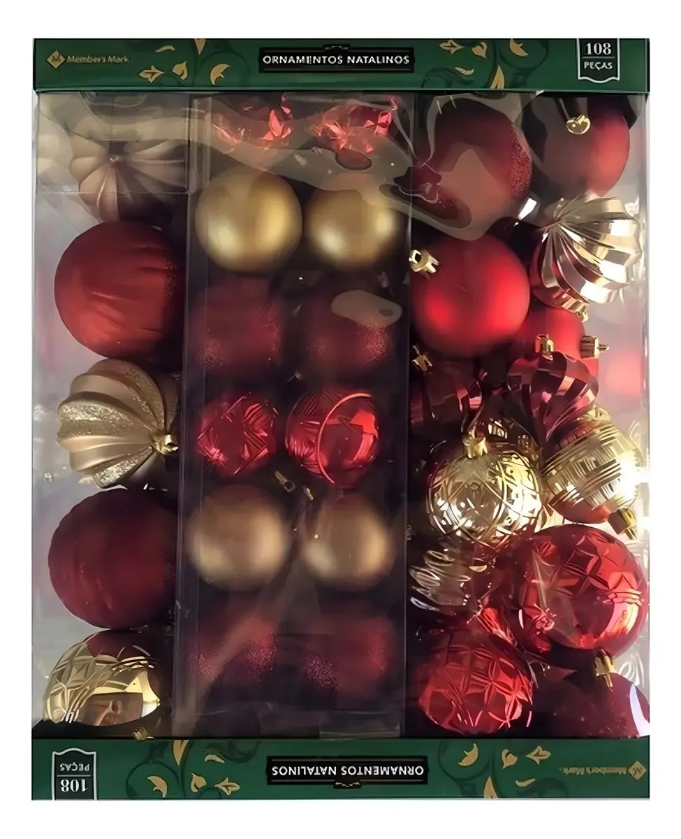 Kit 108 Bolas Natalinas Árvore De Natal Enfeite Natalino Cor Vermelha E Dourada