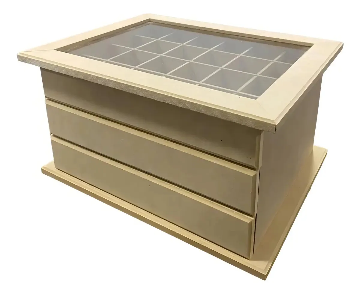 Porta Joias E Bijuteiras Organizador 3 Gavetas E Vidro Mdf