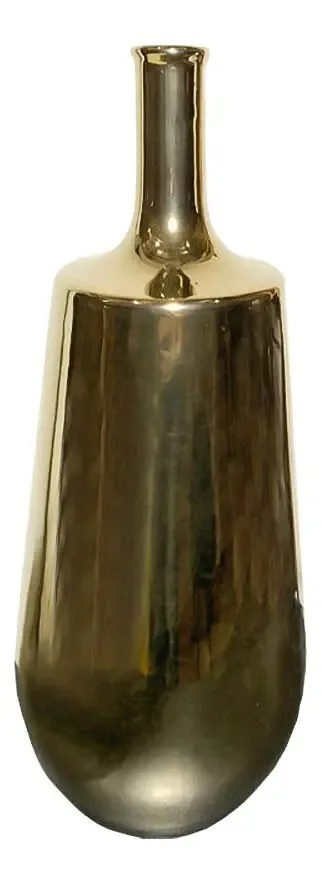 Vaso Decorativo Em Cerâmica Dourado 37,8x15,7x15,7cm