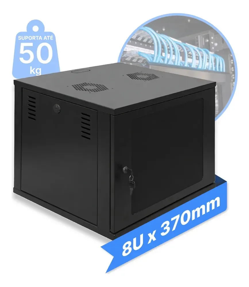Mini Rack / Parede 19'' 8u X 320mm Desmontável Cor Preto