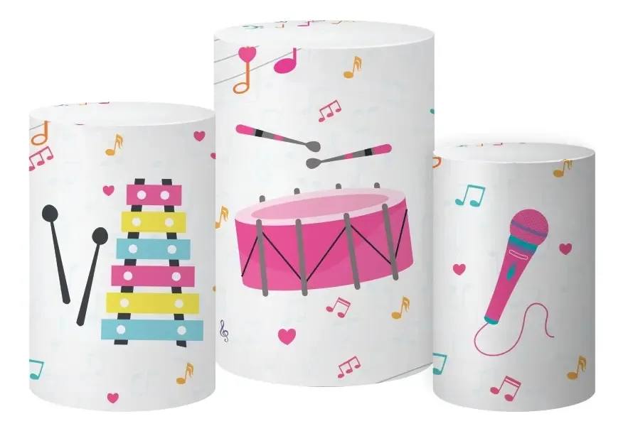 Kit 3 Capas De Cilindros Decoração Festa Musica Rosa Menina