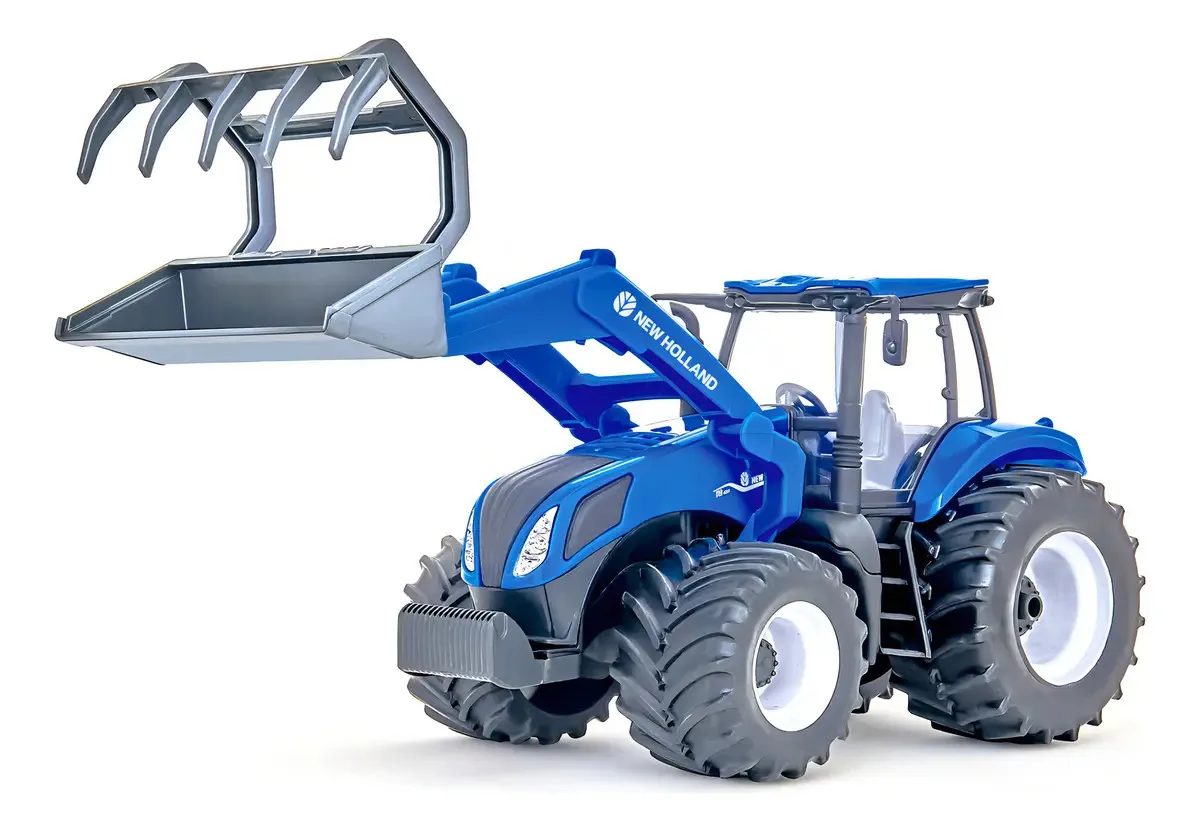 Trator Brinquedo New Holland Implementos Garfo Pá Acessórios Cor Azul