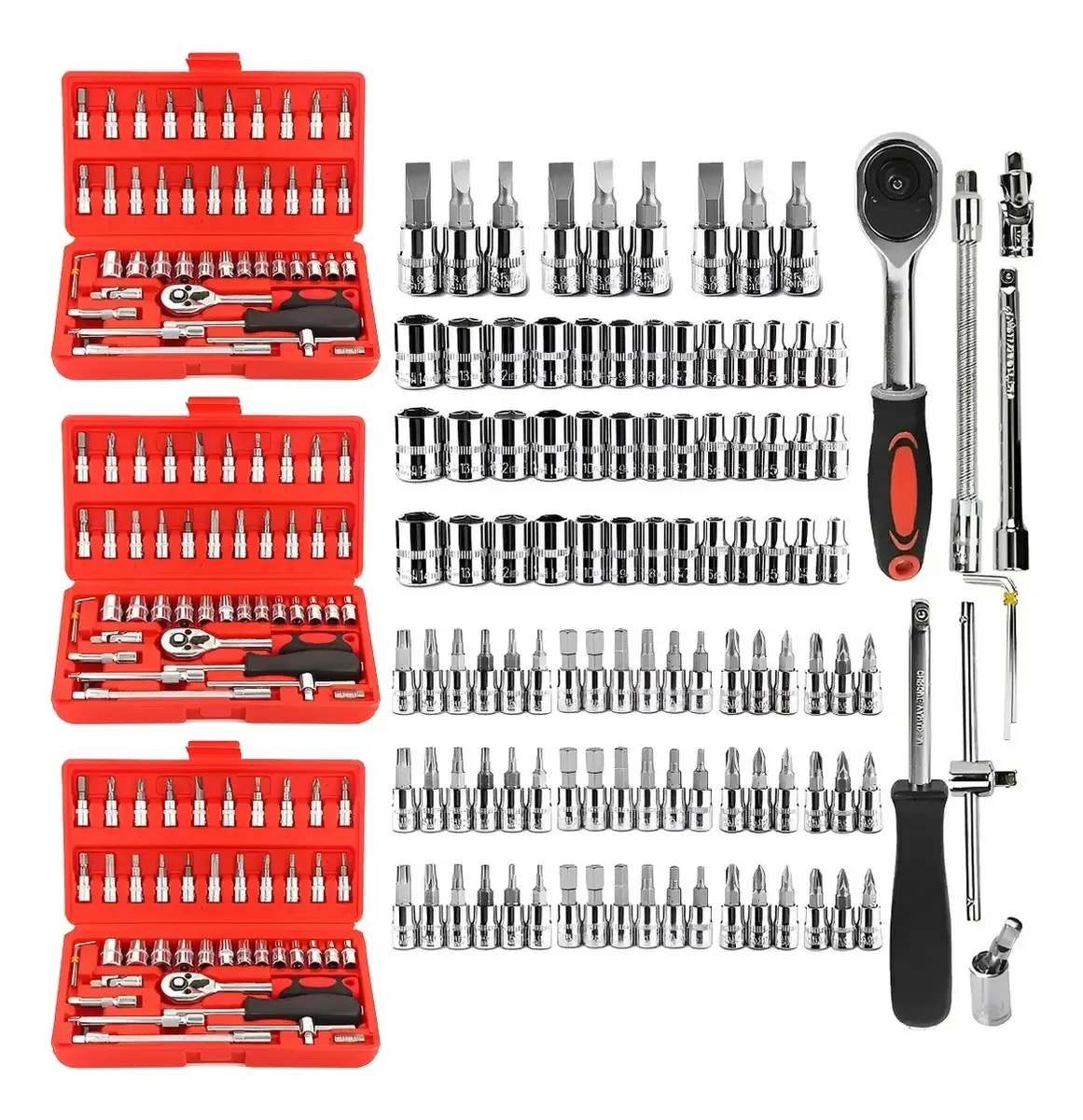 Conjunto de ferramentas mecânicas mecânicas Dice 46 unidades x 3 cores vermelhas