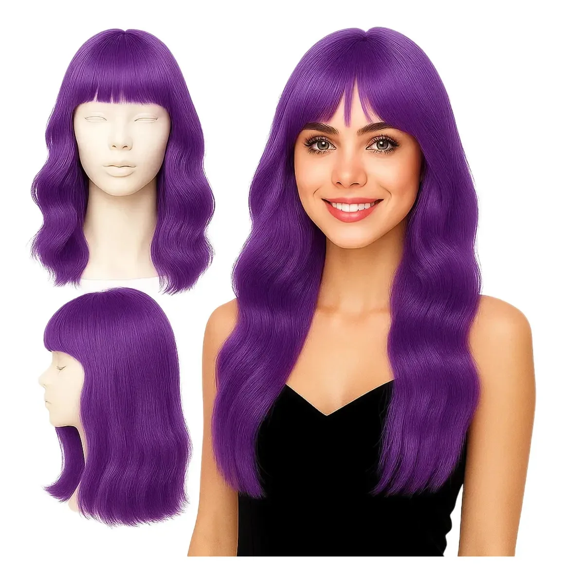 Peruca Longa Encaracolada Colorida Festa Cosplay Carnaval Cor Roxo