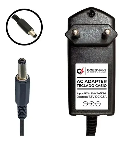 Fonte Carregador 7.5V Para Teclado Casio Casiotone MT-45 MT-65 MT-68 Goesmart