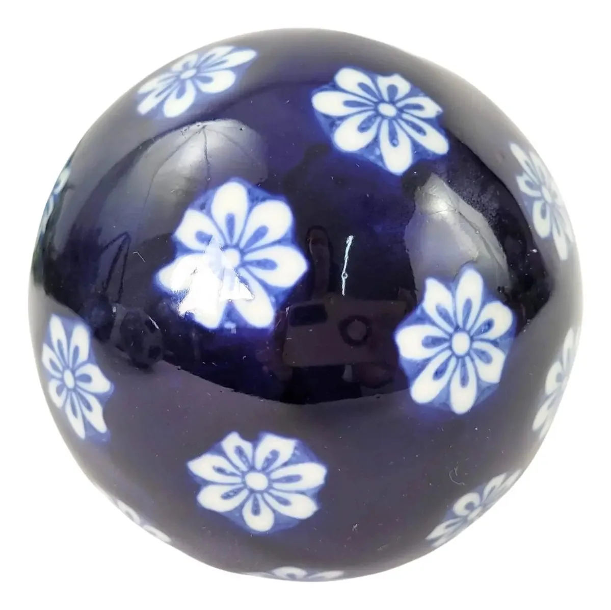 Bola Decorativa Azul E Branco Floral 10cm Porcelana D