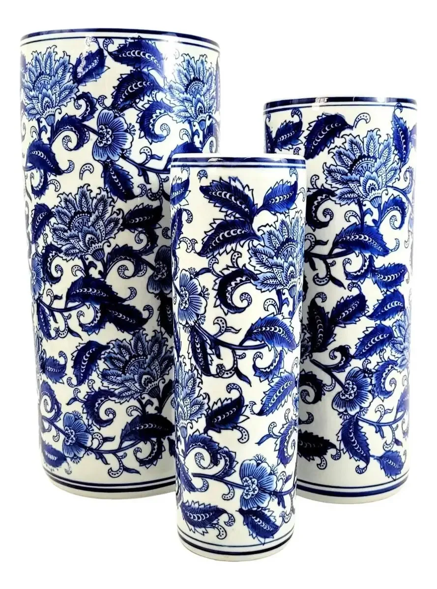 Inigual Vaso Porta Guarda Chuva Decorativo Azul e Branco 45/40/34cm