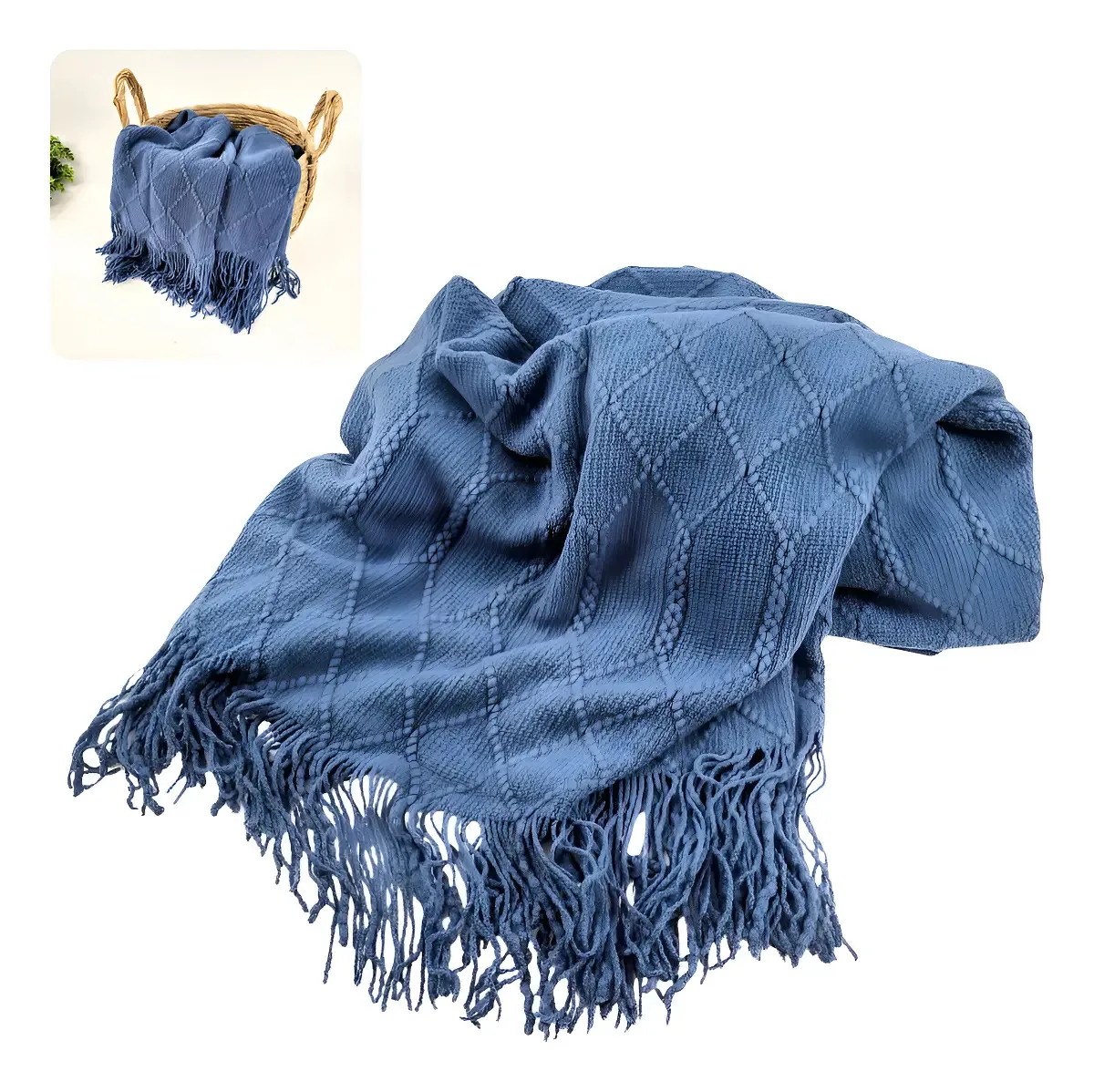 Manta Para Sofá Azul 172x127cm Manta Para Viagem Tricô