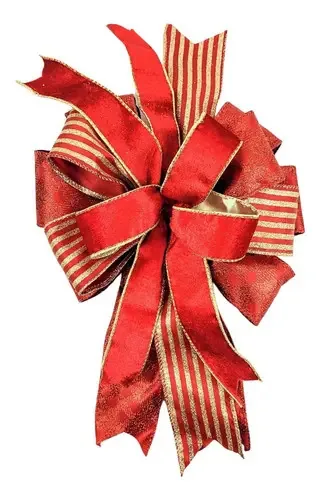 Laço Vermelho E Dourado 26x18x13cm Para Árvore De Natal M