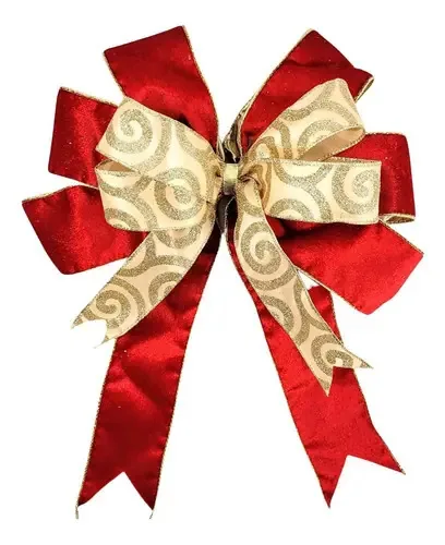 Laço Vermelho E Dourado 28x20x13cm Para Árvore De Natal G