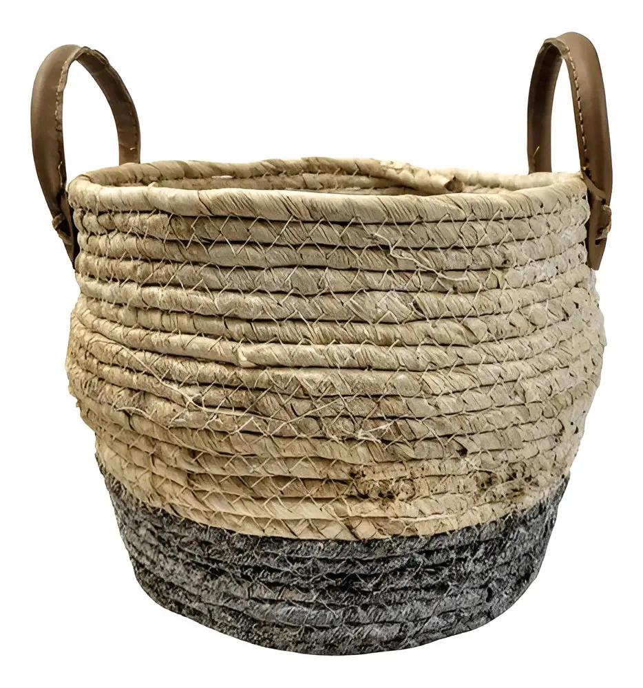 Cesto de Seagrass Cinza com Alças para Organização