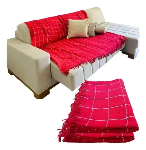 Conjunto 2 Mantas Sofá Kazarumada Algodão Vermelha 180x240cm 3 Lugares