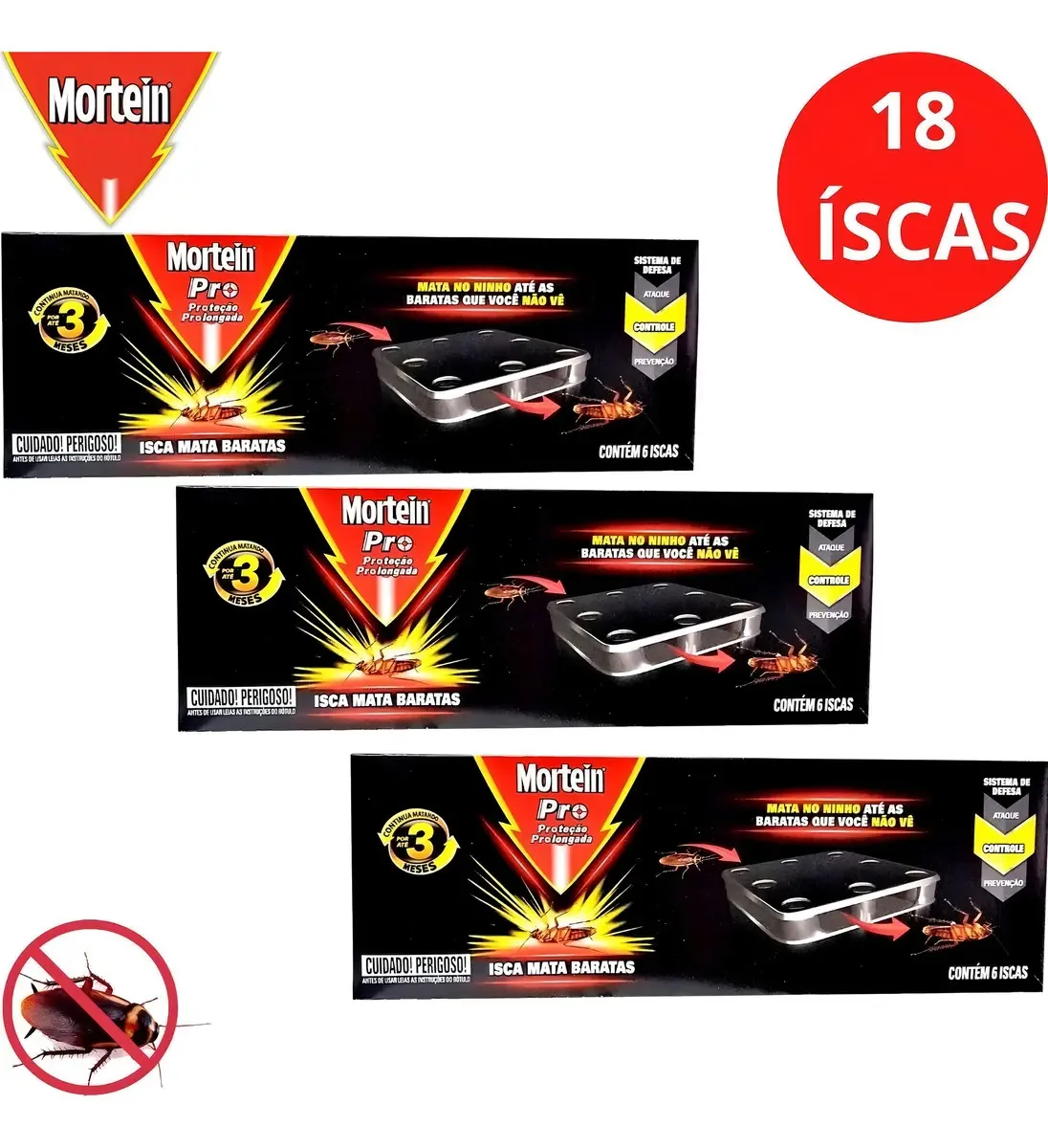 Kit Com 3 Caixas Isca Mata Baratas Mortein Pro C 6 Unid Cada