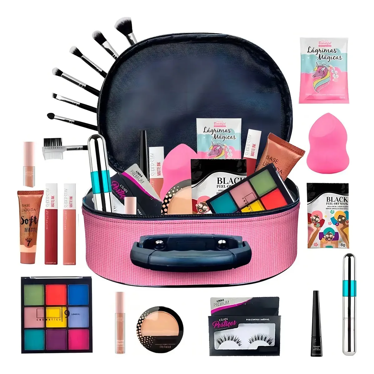 Maleta + Kit Maquiagem Base + Necessaire Jmj21-2 Cor Pele Branca