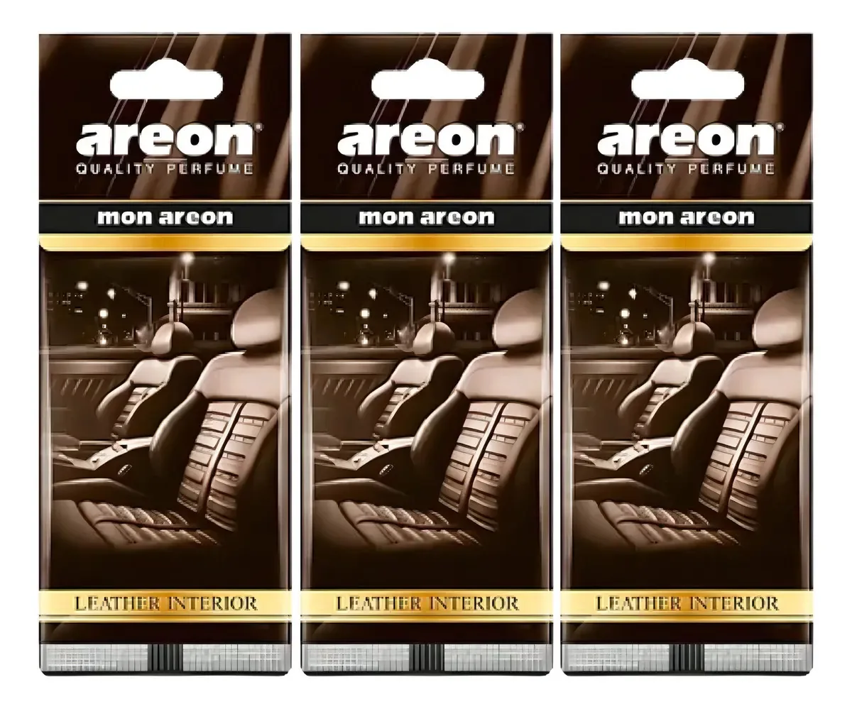 Kit 3 Aromatizantes Automotivos Areon Mon Leather Papel Branco Carro