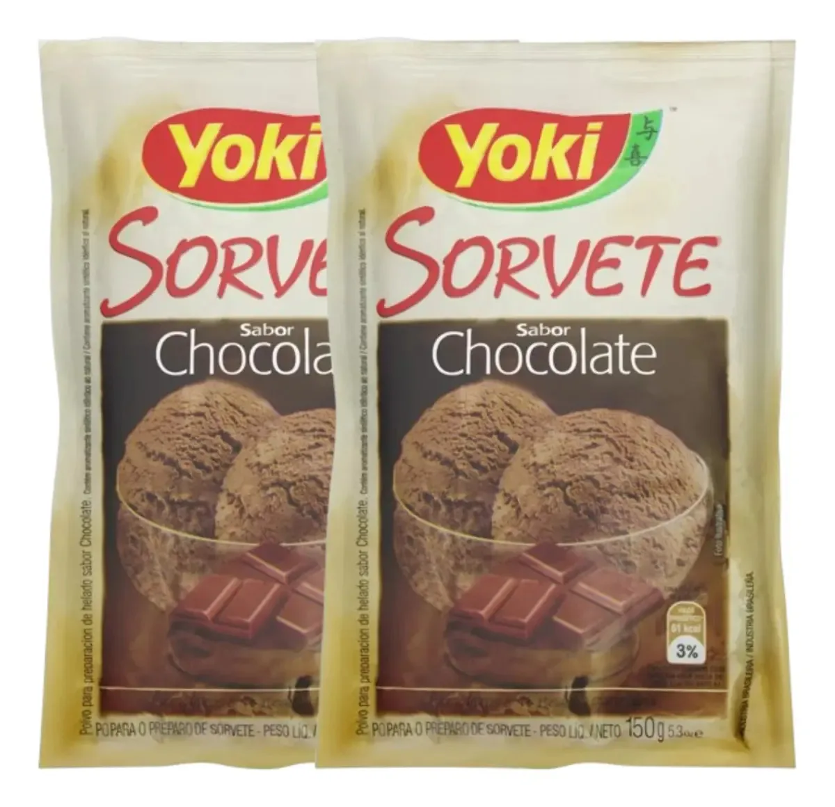 Kit 2 Sorvete Em Pó Yoki Chocolate Pacote 150g