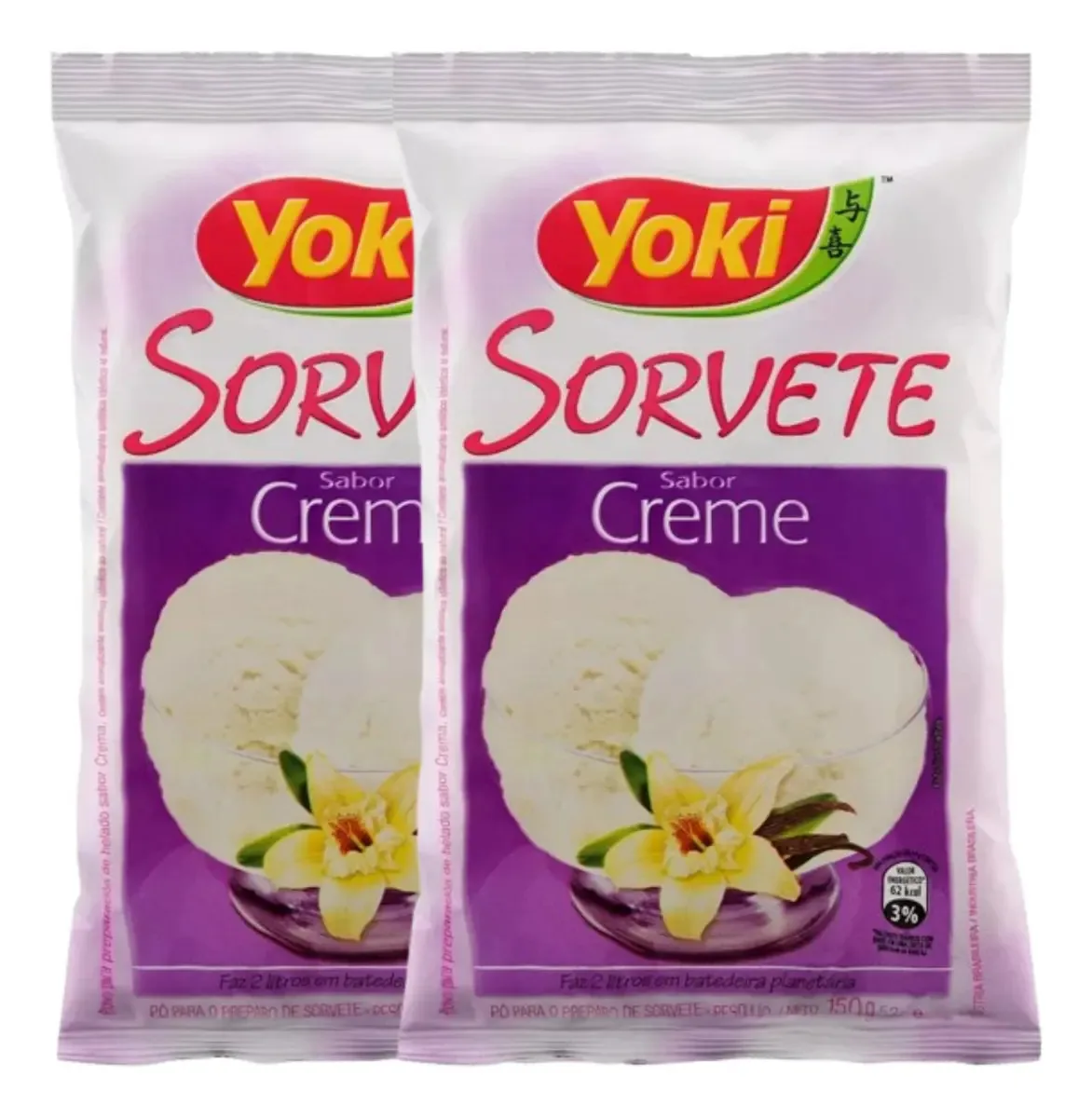 Kit 2 Sorvete Em Pó Yoki Creme Pacote 150g