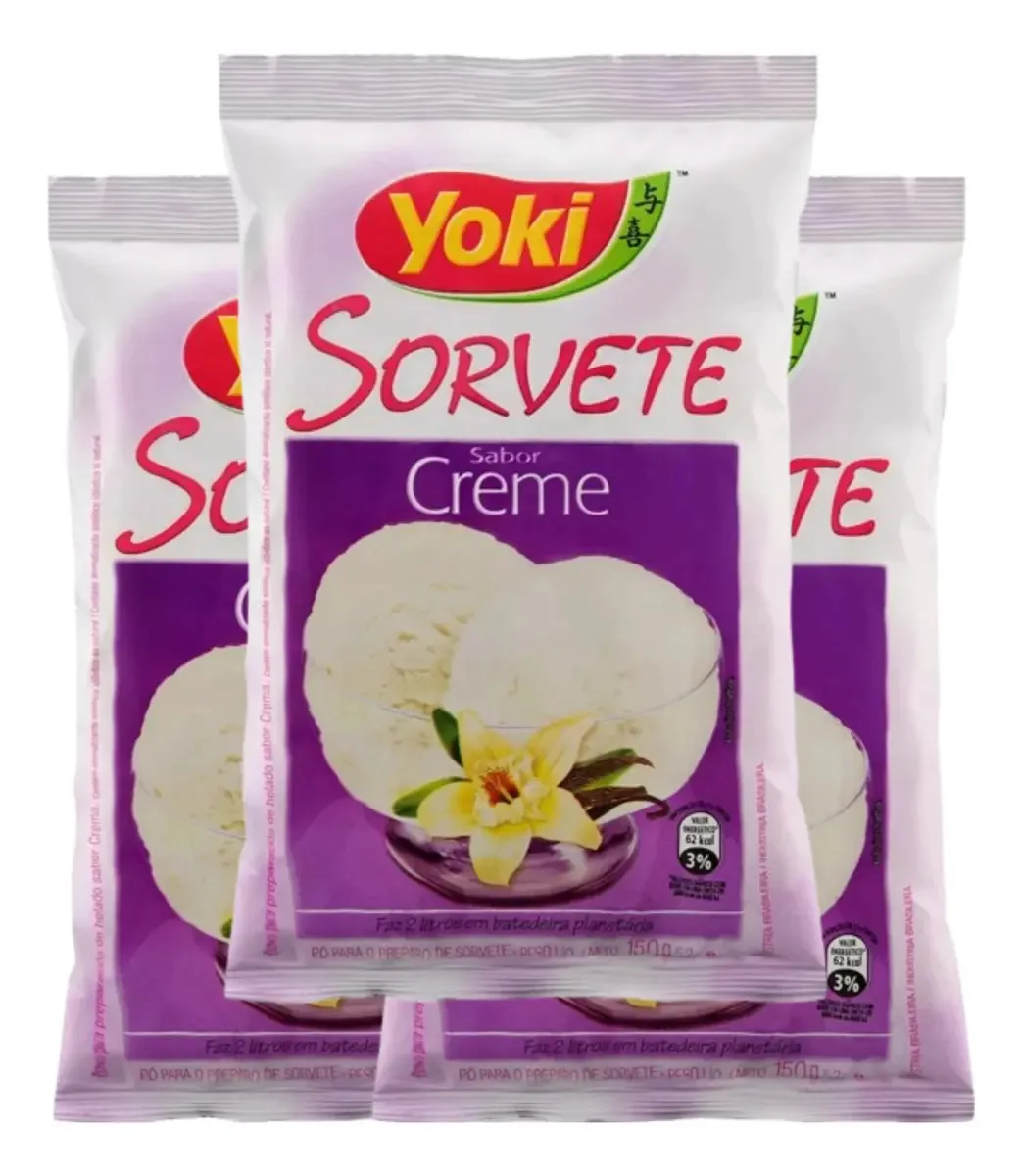 Kit 3 Sorvete Em Pó Yoki Creme Pacote 150g
