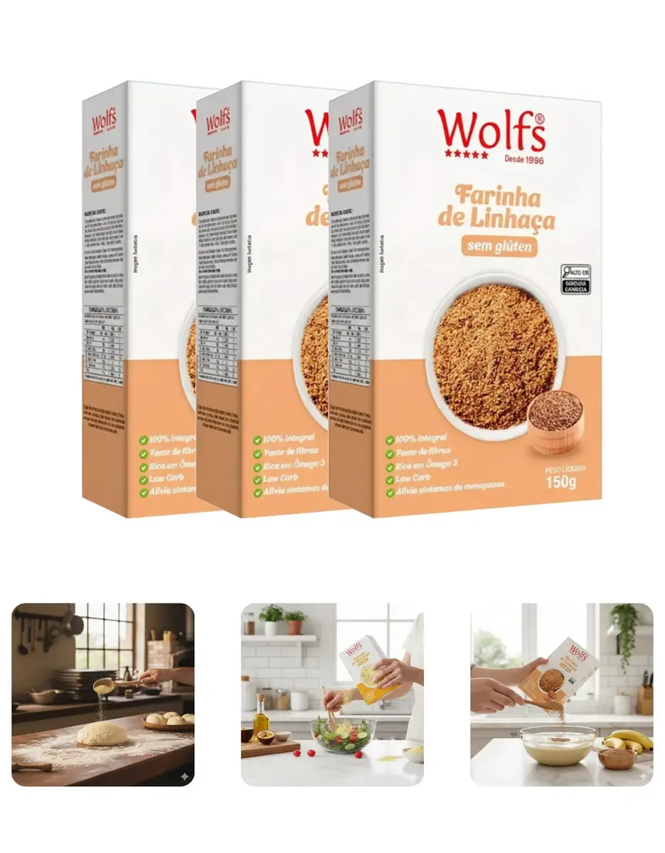 3 Caixas Farinha De Linhaca Dourada 150g Kit Não Contém Glúten Premium Grãos Receitas Produtos Naturais Total 450g Natural Melhora Sua Saúde Mais Energia Fitness Fibras Oferta Atacado Nutritiva Relics