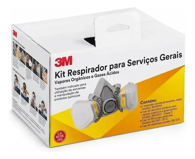 Kit Respirador Mascara 3m 6200 Para Serviços Gerais