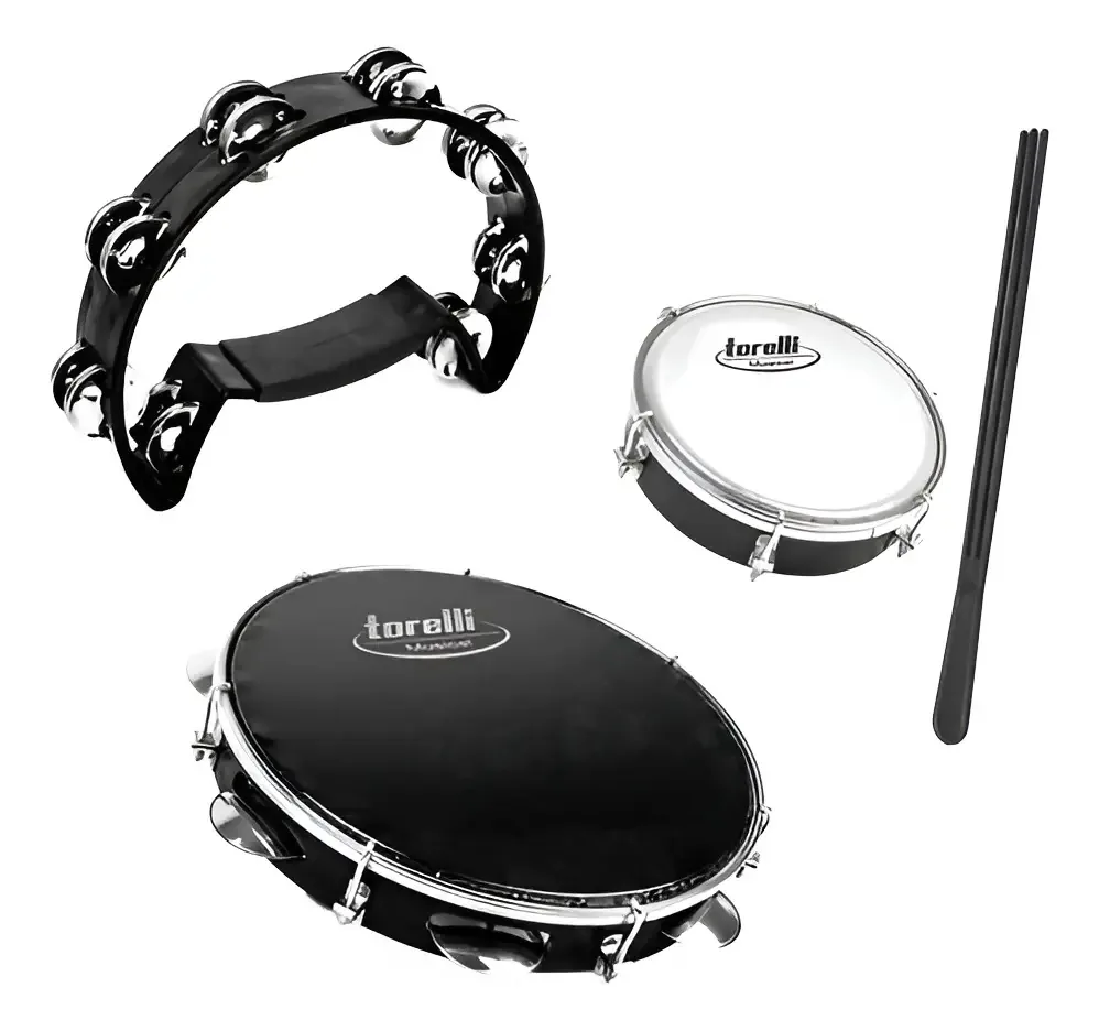 Pandeiro Black Tamborim E Meia Lua Kit Torelli