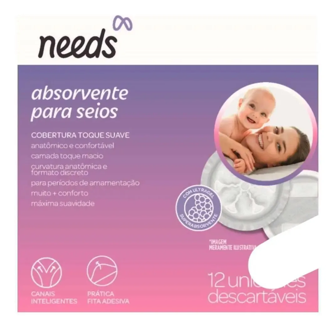 Absorvente Para Seios Needs Toque Suave Com 12 Unidades
