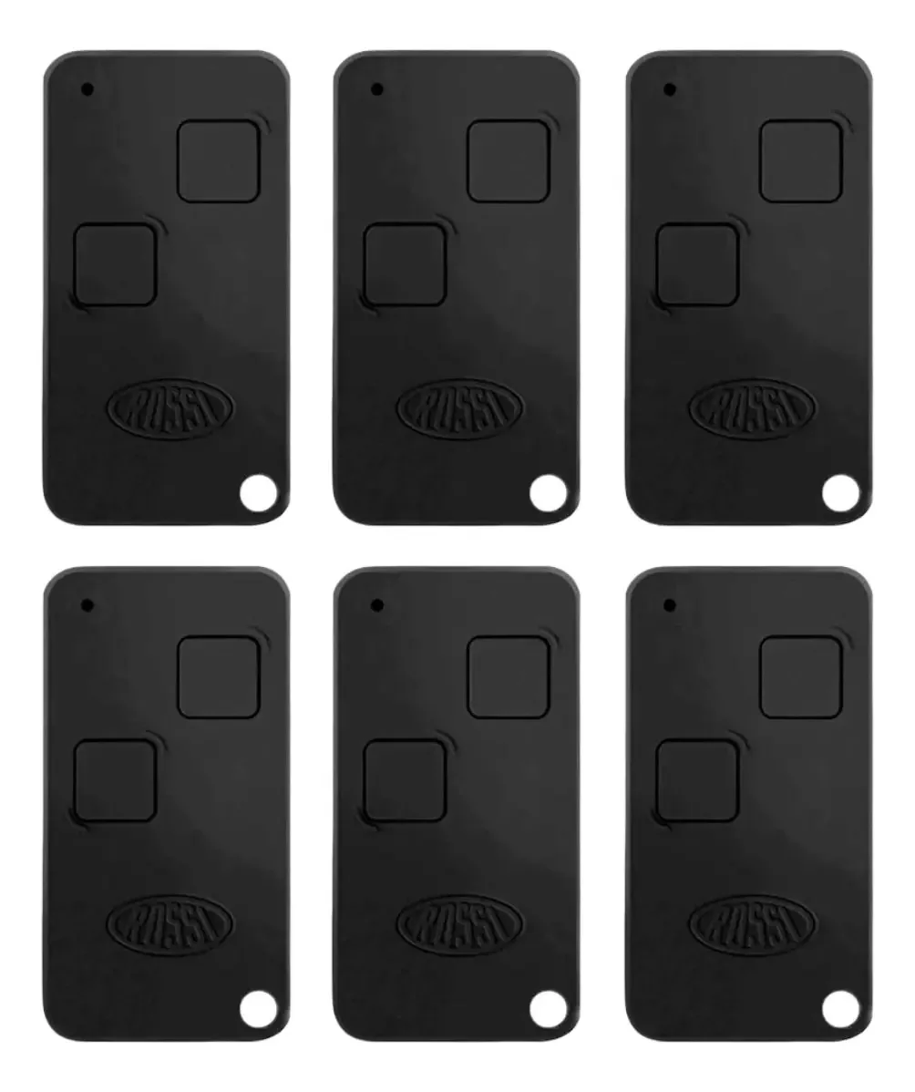 6 Controles Rossi Preto Portão 433mhz Rolling Code Preto Preto